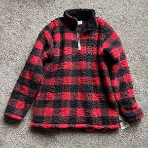 Red and Black Plaid Sherpa Pullover Size Large Brand New by j. America